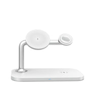 Magnetic 3-in-1 Wireless Charger for phone, smartwatch, and earbuds with sleek black stand and fast 9V output, ideal for men's tech accessories.