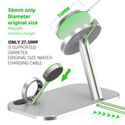 Alloy Storage Base Data Cable Accessories Watch Charging Stand with magnetic phone mount and Apple Watch dock, ideal for desktop use.