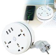 EU Plug AC Outlet Smart Home Power Strip with round design, multiple universal sockets, USB ports, and fast charging for phones and devices.