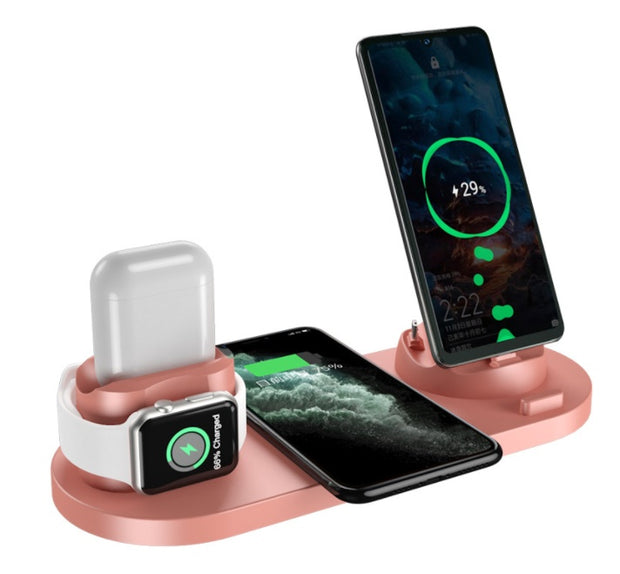 Wireless Charger For iPhone Fast Charger For Phone Fast Charging Pad with 6 in 1 Dock Station charging iPhone, Apple Watch, and AirPods simultaneously.