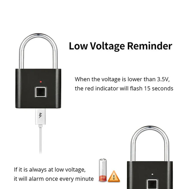 Smart Fingerprint Padlock - Keyless Security | Biometric, Rechargeable padlock with fingerprint sensor, supports 10 fingerprints and fast unlock.