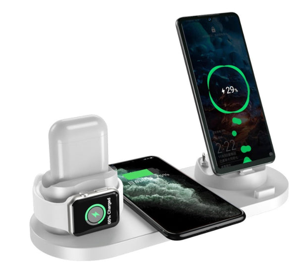 Wireless Charger For iPhone Fast Charger For Phone Fast Charging Pad with 6 in 1 Dock Station charging iPhone, Apple Watch, and AirPods simultaneously.