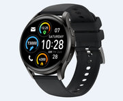 Heart Rate Smart Watch with black silicone strap displaying time, heart rate, steps, and calories burned. Ideal for fitness tracking and health monitoring.