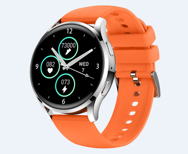 Heart Rate Smart Watch with black silicone strap displaying time, heart rate, steps, and calories burned. Ideal for fitness tracking and health monitoring.