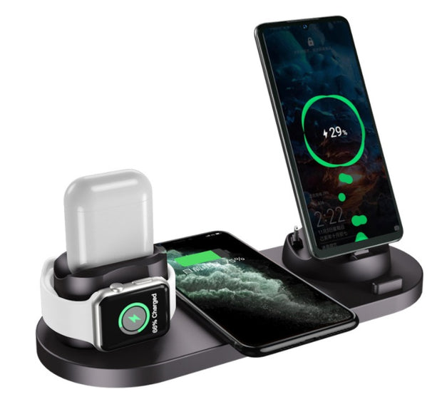 Wireless Charger For iPhone Fast Charger For Phone Fast Charging Pad with 6 in 1 Dock Station charging iPhone, Apple Watch, and AirPods simultaneously.