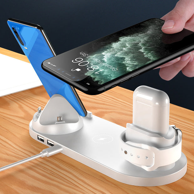 Wireless Charger For iPhone Fast Charger For Phone Fast Charging Pad with 6 in 1 Dock Station charging iPhone, Apple Watch, and AirPods simultaneously.