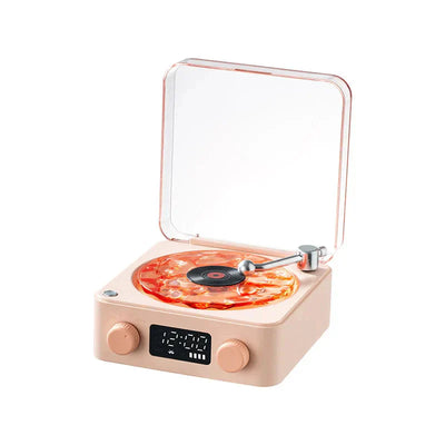 Mini Retro Speaker - White Noise Bluetooth with turntable design and digital clock display, ideal for portable sound and vintage decor.