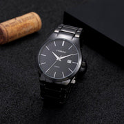 Luxury Analog Business Wristwatch with black dial and silver stainless steel band, ideal for men's fashion and formal wear.