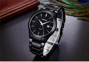 Luxury Analog Business Wristwatch with black dial and silver stainless steel band, ideal for men's fashion and formal wear.